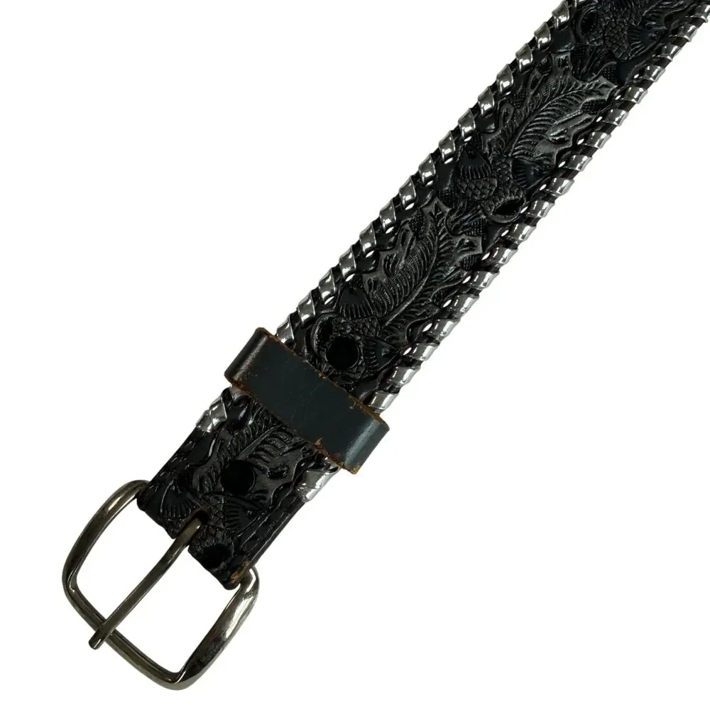 Mallory Leather Tooled Western Black Belt Floral Embossed Texas Women's Size 30
